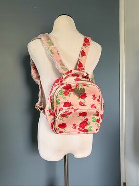 Betsey Johnson Blush Pink Red Floral Rose Mini Backpack